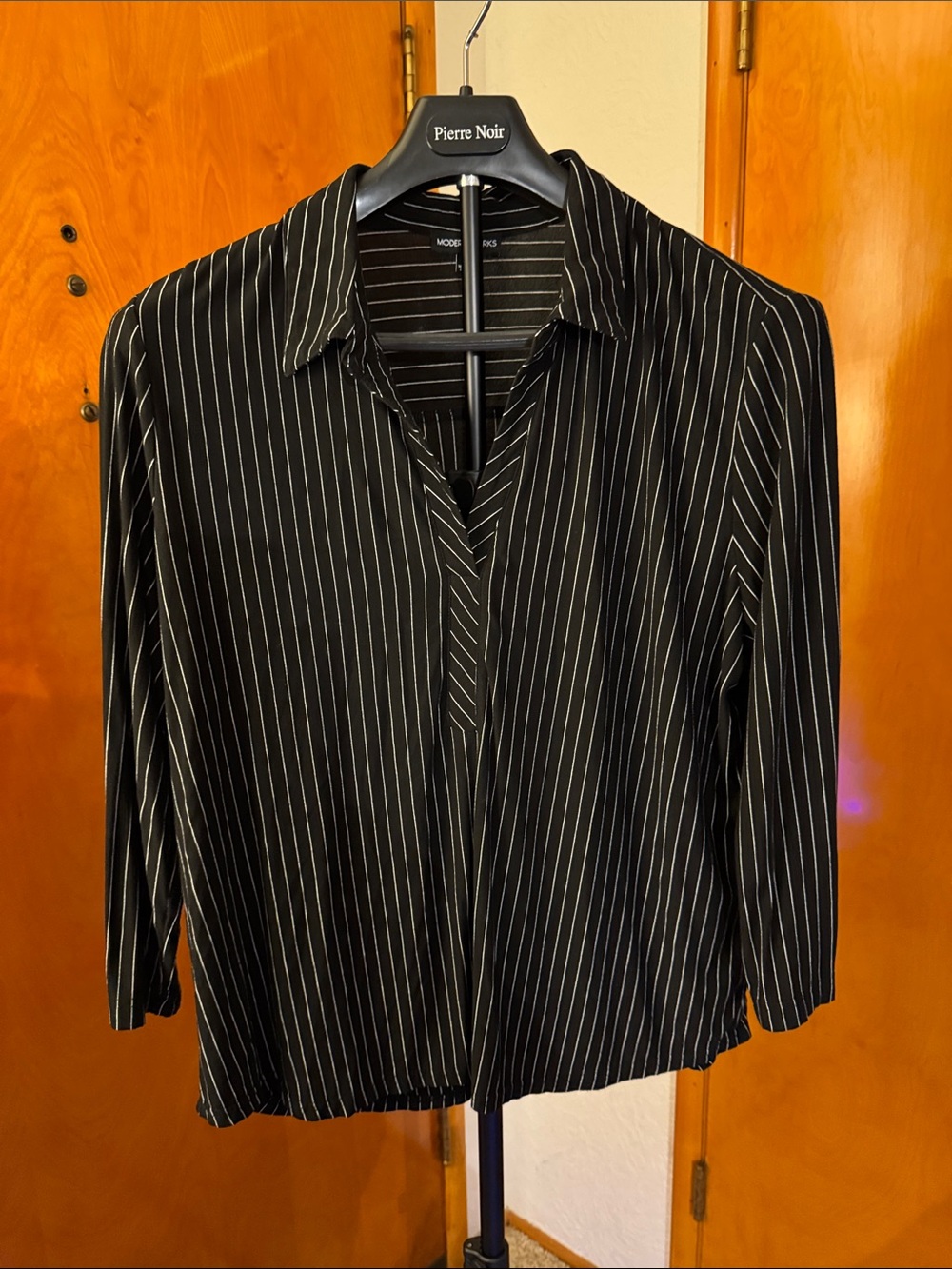 Button-Front Black Pinstripe Shirt - Modern Classics